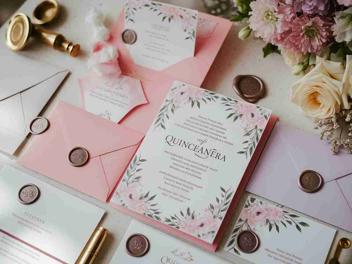 Una imagen que ilustra el diseño de elegantes invitaciones de quinceañera con toques modernos