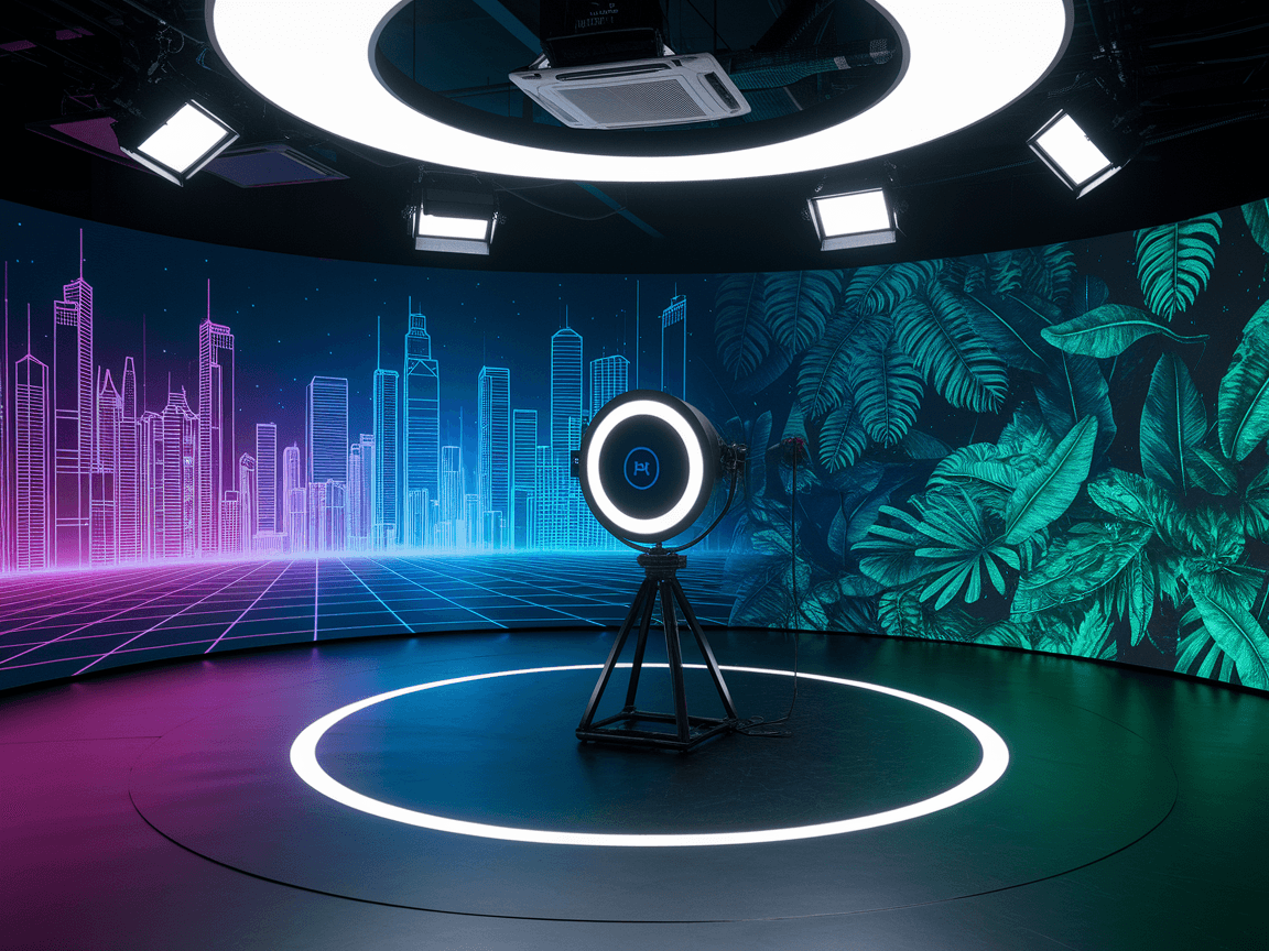 An image illustrating Beyond the Green Screen Real-Time Generative AI Backgrounds for 360 Video Booths